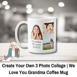 Skapa din egen 3-fotokollage   Vi Kärlek Grandma Kaffemugg