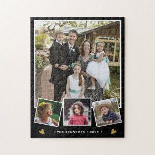Skapa din egen 4-familjs Namn Photo Collage Black Pussel