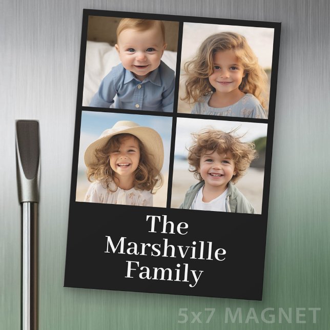 Skapa din egen 4-foto collage med textmagnet (Photo Magnet - 5x7 size)