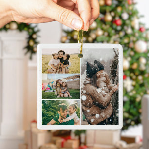Skapa din egen 4 fotos collage jul julgransprydnad keramik