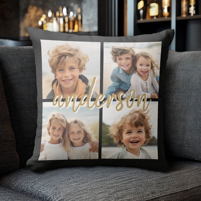 Skapa din egen 4-fotosamling - skript Namn Kudde (Custom Photo Collage Pillow)