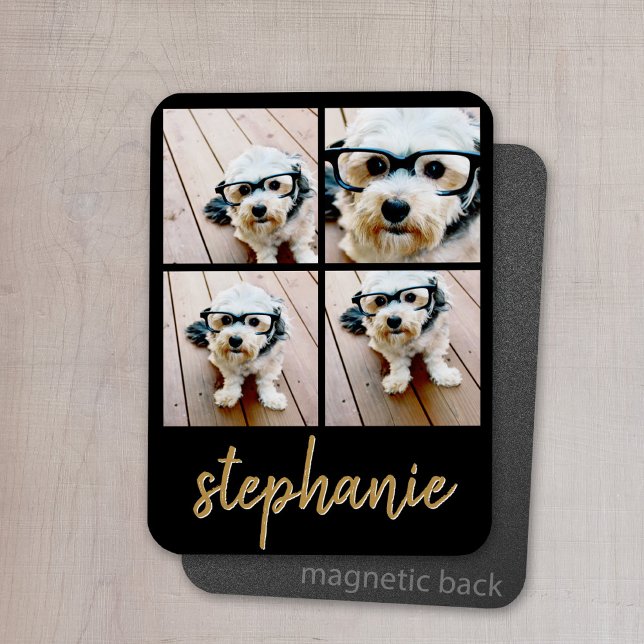 Skapa din egen 4-fotosamling - skript Namn Magnet (Personalized magnet with photo collage and text)