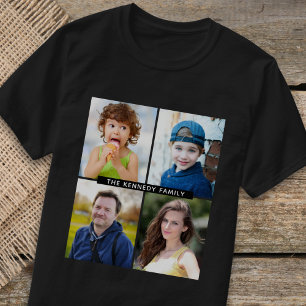 Skapa din egen 4 Photo Collage Family Namn Black T Shirt