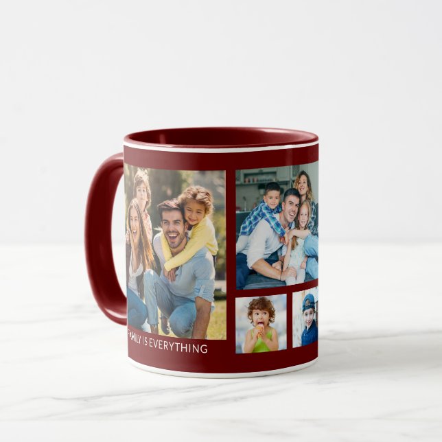 Skapa din egen 5-familjs fotokollage Burgundy Mugg (Framsida vänster)