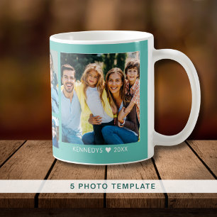 Skapa din egen 5-familjs fotokollage Teal Kaffemugg