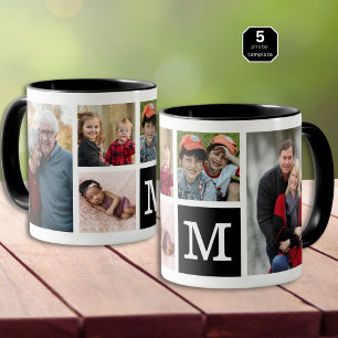 Skapa din egen 5-foto collage monogram svart mugg