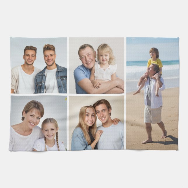 Skapa din egen 5-fotokollage kökshandduk (Horisontell)