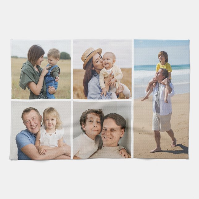 Skapa din egen 5-fotokollage kökshandduk (Horisontell)