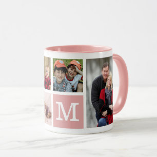 Skapa din egen 5-fotokollage monogrammad Rosa Mugg