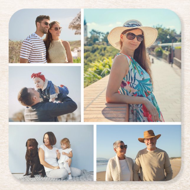 Skapa din egen 5-fotokollage underlägg papper kvadrat (Framsidan)