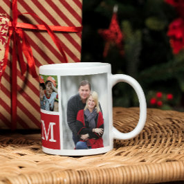 Skapa din egen 5 Photo Collage Red Monogrammed Kaffemugg