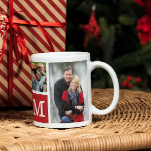 Skapa din egen 5 Photo Collage Red Monogrammed Kaffemugg