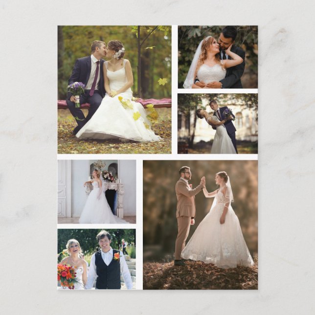 Skapa din egen 6-bilds bröllopscollage vykort (Framsida)