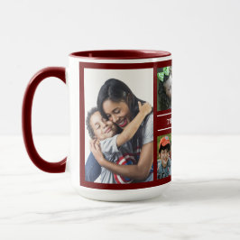 Skapa din egen 6 Foto Collage Familj Namn Maroon Mugg