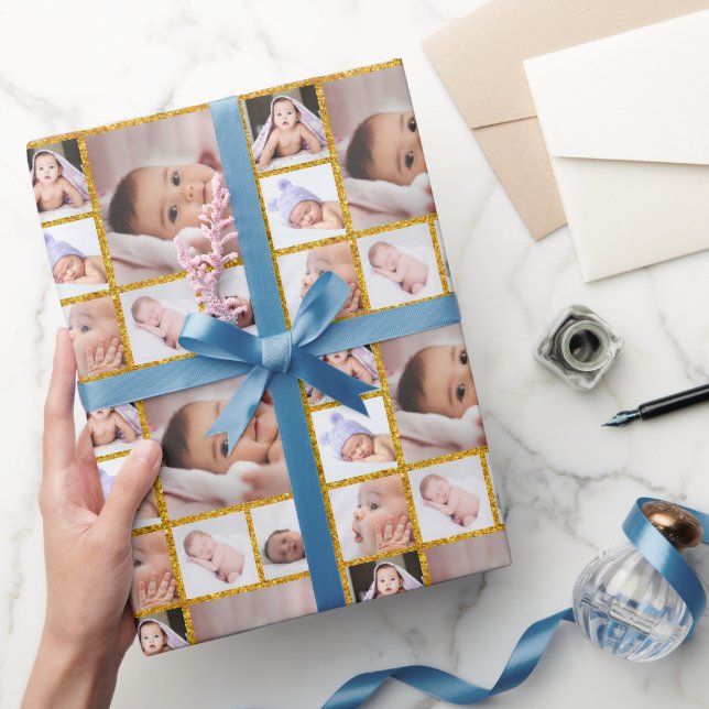 Skapa din egen 6 fotokollage Guld Glitter Presentpapper (Gifting)