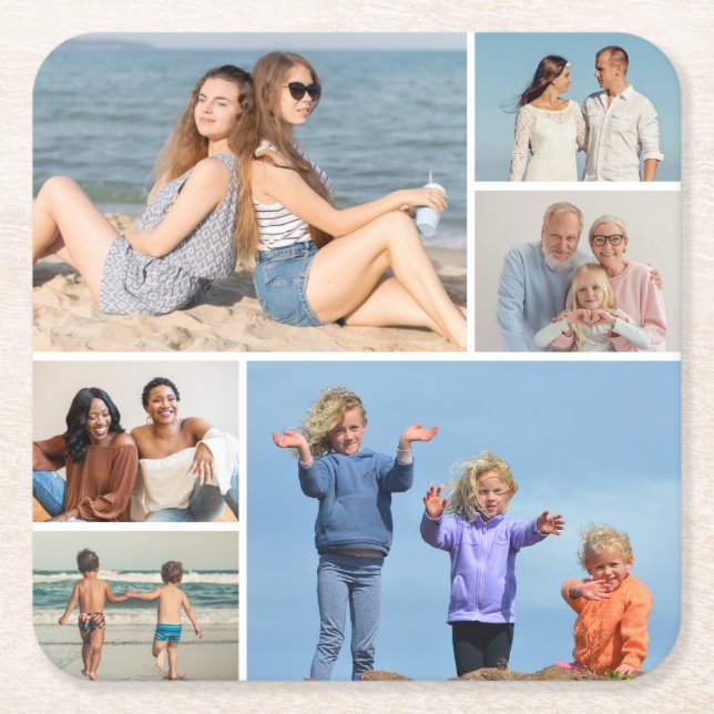 Skapa din egen 6-fotokollage underlägg papper kvadrat (Framsidan)