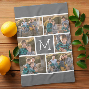 Skapa din egen 6 fotoskollage - Monogram vit Kökshandduk