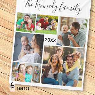 Skapa din egen 6 Photo Collage-familj Namn Fleecefilt