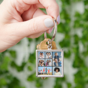 Skapa din egen 7-fotokollage fyrkantig silverfärgad nyckelring
