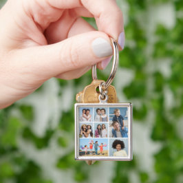 Skapa din egen 7-fotokollage fyrkantig silverfärgad nyckelring