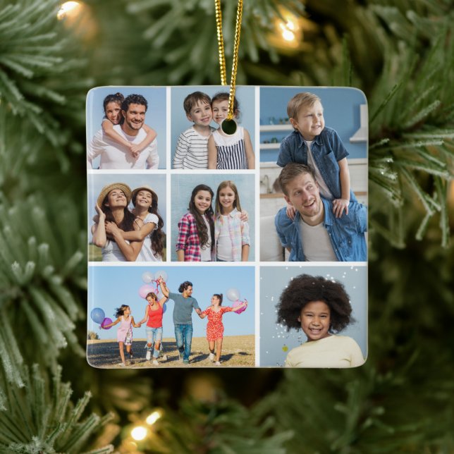 Skapa din egen 7-fotokollage julgransprydnad keramik (Träd)