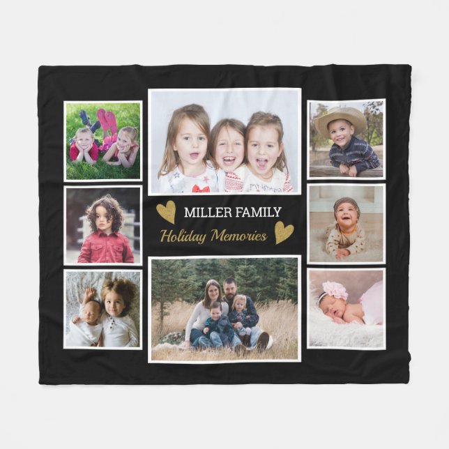 Skapa din egen 8-familjs fotokollage svart fleecefilt (Framsidan (Horisontell))
