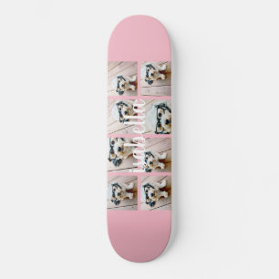 Skapa din egen 8-foto collage Anpassat namn Rosa Mini Skateboard Bräda 18,5 Cm