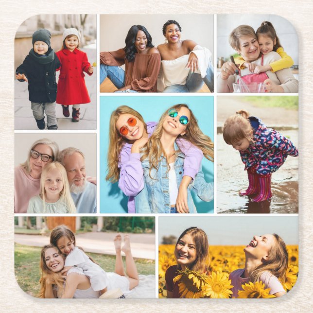 Skapa din egen 8-foto collage underlägg papper kvadrat (Framsidan)