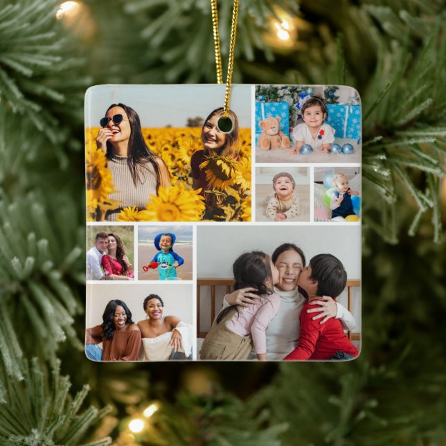 Skapa din egen 8-fotokollage julgransprydnad keramik (Träd)