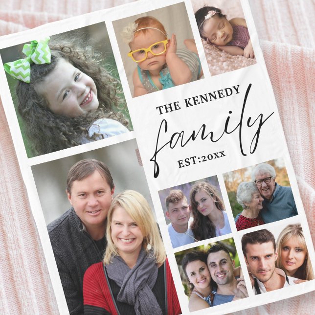 Skapa din egen 8 Photo Collage-familj Namn Fleecefilt (Skapare uppladdad)