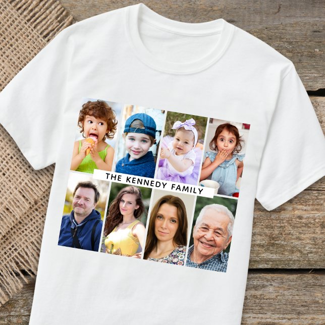 Skapa din egen 8 Photo Collage-familj Namn T Shirt (Skapare uppladdad)