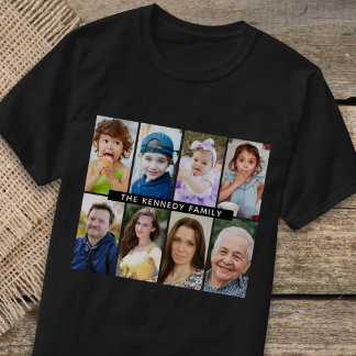 Skapa din egen 8 Photo Collage Family Namn Black T Shirt