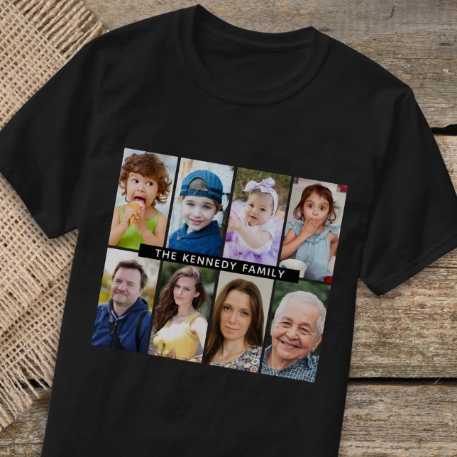 Skapa din egen 8 Photo Collage Family Namn Black T Shirt (Skapare uppladdad)