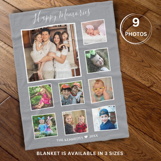 Skapa din egen 9-familjs fotokollage Grått Fleecefilt (Create Your Own 9 Family Photo Collage Gray Fleece Blanket
)