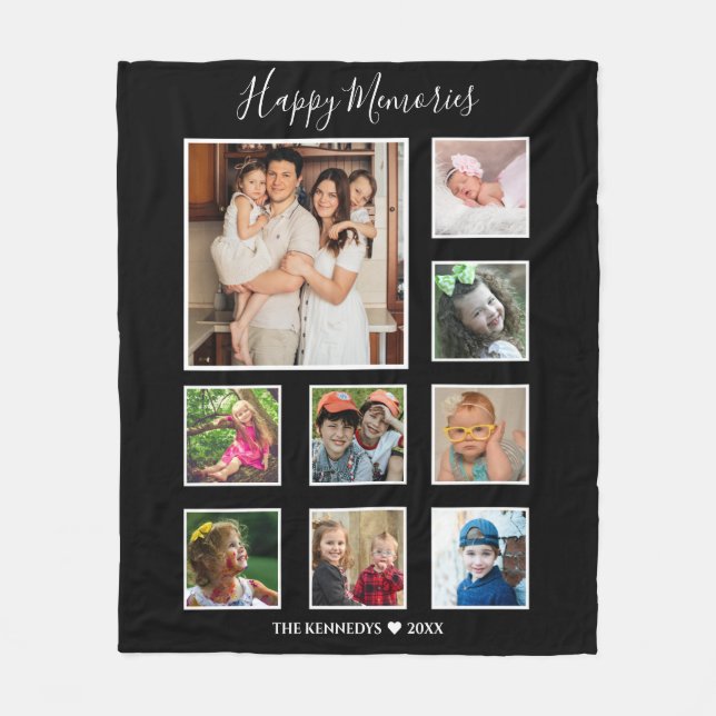 Skapa din egen 9-familjs fotokollage svart   fleecefilt (Framsidan)