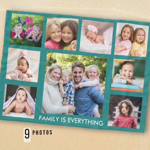 Skapa din egen 9-foto collage Familje Citat Grön Fleecefilt