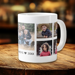 Skapa Din Egen 9 Foto Collage Familjenamn Vit Jumbo Mugg