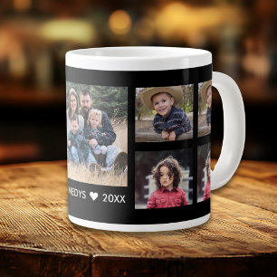 Skapa din egen 9-foto-kollage Familjenamn Svart Jumbo Mugg