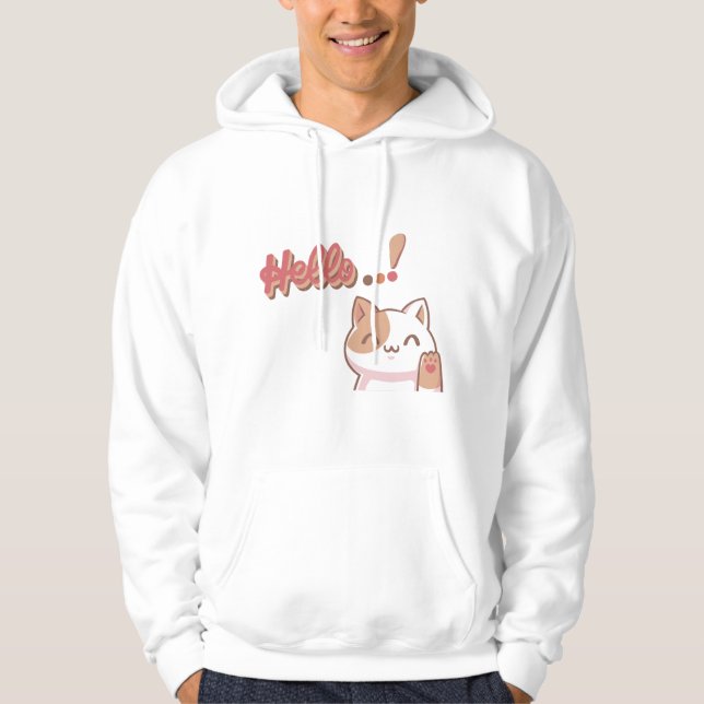 Skapa din egen Anpassad design Hej Cute Cat Hoodie (Framsida)
