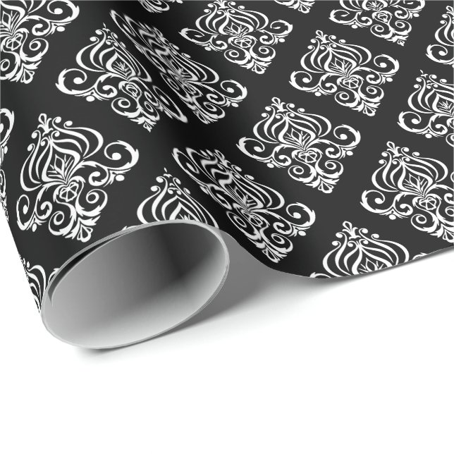 Skapa din egen anpassade B&W Damask Presentpapper (Rullad Hörn)