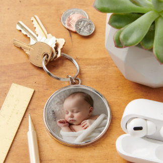Skapa din egen anpassade baby rund silverfärgad nyckelring