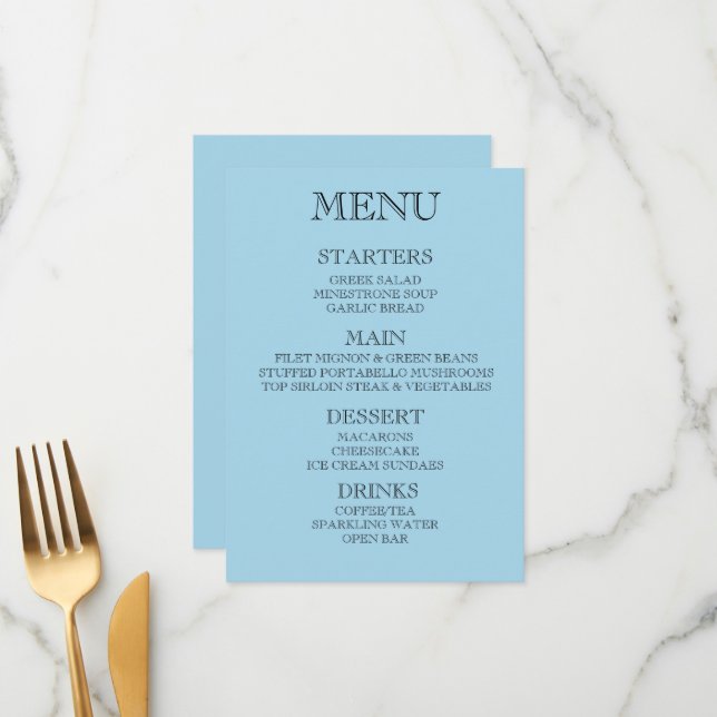 Skapa din egen anpassade evenemang/restaurangmeny meny (Fram/Back In Situ)