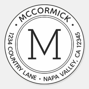 Skapa din egen anpassade monogram returadress runt klistermärke