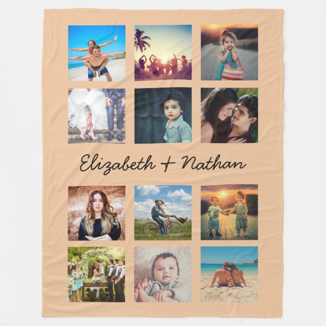 Skapa din egen Anpassningsbar 12 Photo Collage Fam Fleecefilt (Framsidan)
