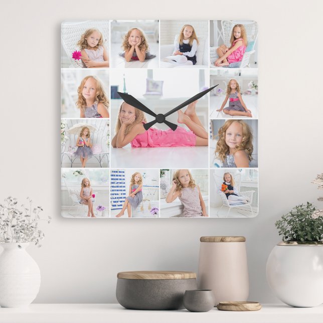 Skapa din egen Anpassningsbar 13 Photo Collage Fam Fyrkantig Klocka (Skapare uppladdad)