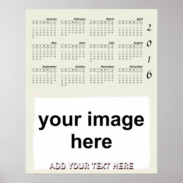 Skapa din egen Anpassningsbar 2016-fotoväggskalend Poster (Framsidan)