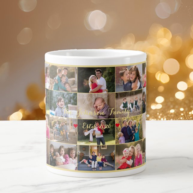 Skapa din egen Anpassningsbar 28-familjs fotokolla Jumbo Mugg (Create Your Own Custom 28 Family Photo Collage Giant Coffee Mug)