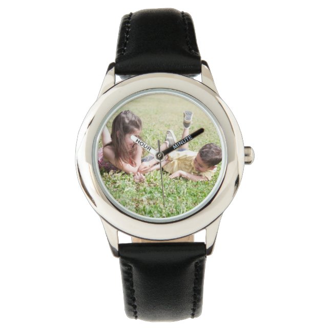 Skapa din egen Anpassningsbar Black Leather Strap  Armbandsur (Framsida)