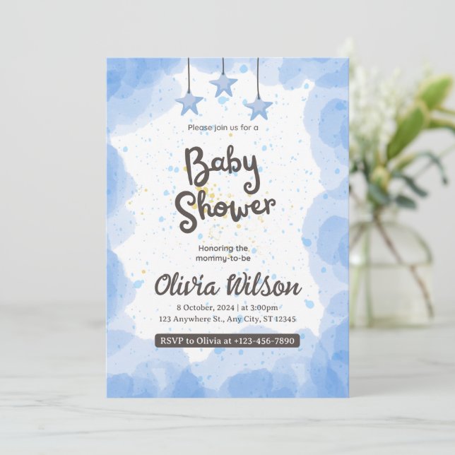 Skapa din egen Anpassningsbar Blue Baby Shower Inbjudningar (Stående Fram)