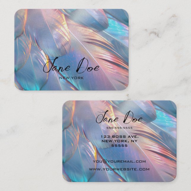 Skapa din egen Anpassningsbar Opal Feathers Visitkort (Fram/baksida)